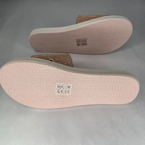NWT Michael Kors MK Charm Slide Flat Sandals Soft Pink/ Rose Gold - Picture 5 of 7